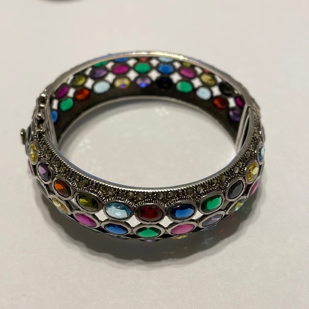 Authentic Multi Stone Three Layered Bangle - image 1